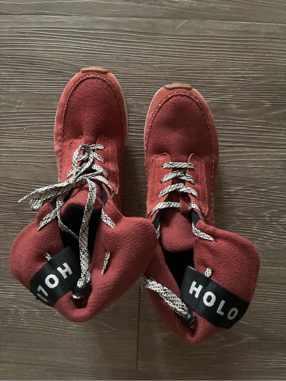 RARE unique Red felted Lace-Up Boots fold over like new  fall